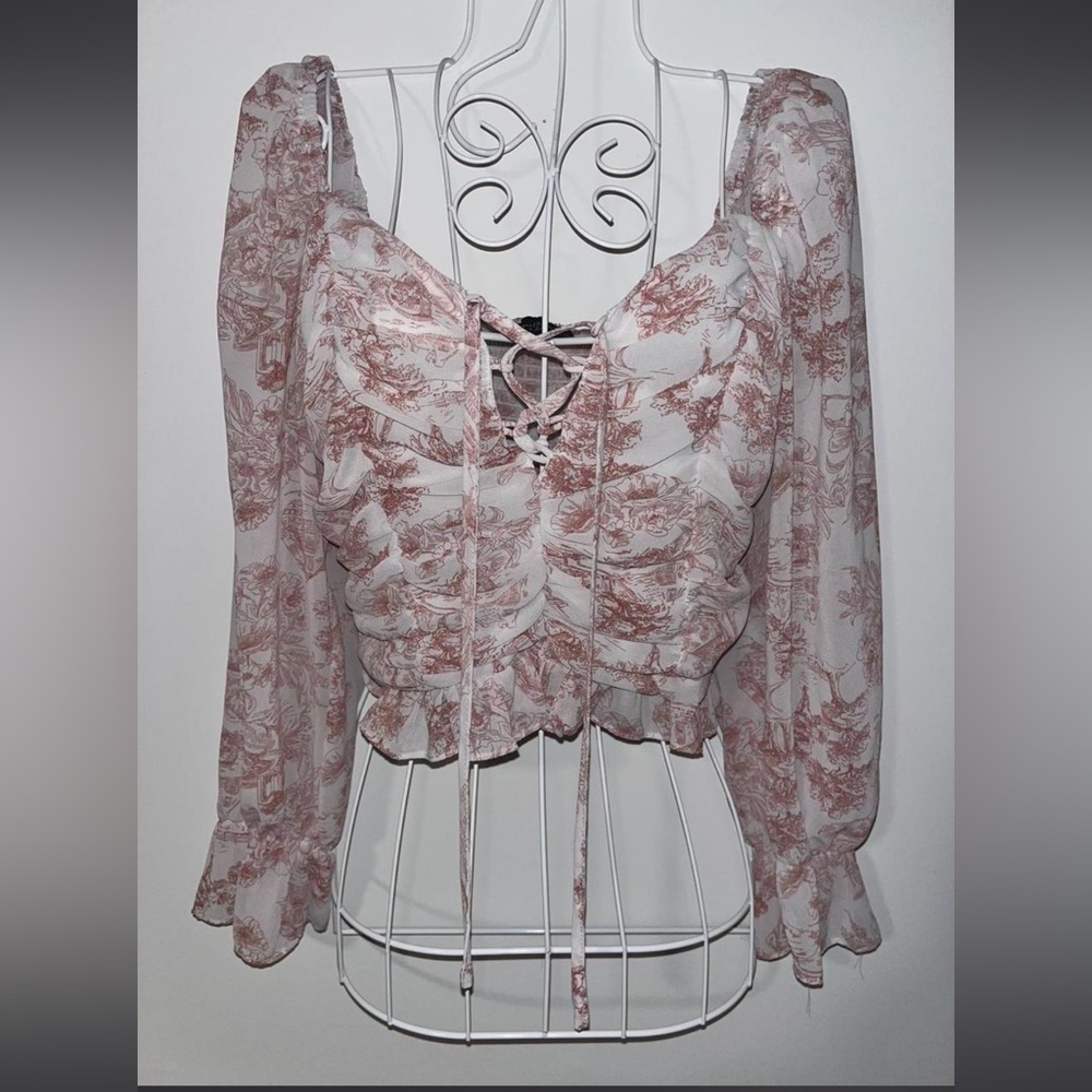 Elegant Lace-Up Floral Blouse